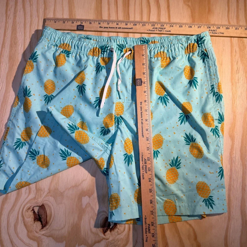 Member's Mark Men's Resort Swim Trunks Mint Blue Pineapple Quick Dry Size Large